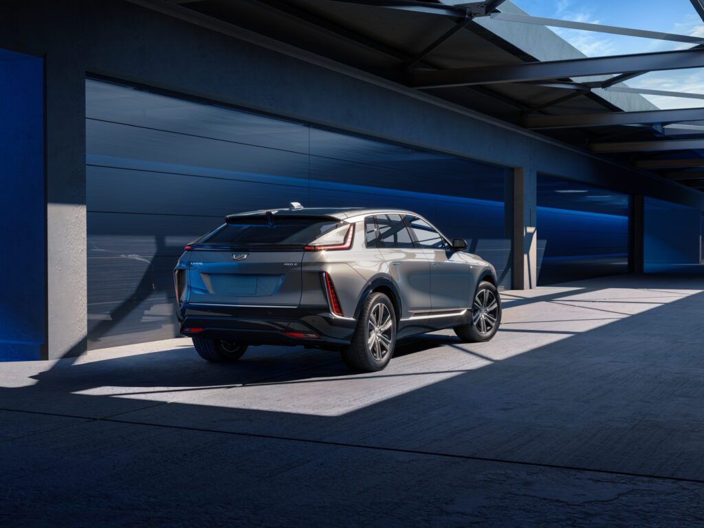 Rear 3/4 view of the 2024 Cadillac LYRIQ Tech trim.