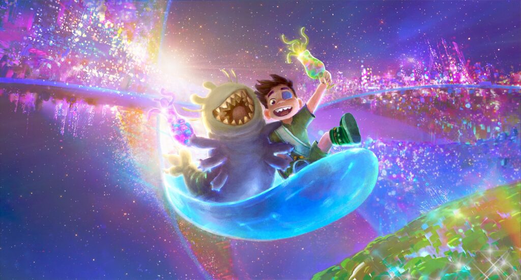 COSMIC MISADVENTURE – Elio, a space fanatic with an active imagination, finds himself on a cosmic misadventure where he must form new bonds with eccentric alien lifeforms, navigate a crisis of intergalactic proportions and somehow discover who he is truly meant to be. Directed by Madeline Sharafian, Domee Shi and Adrian Molina, and produced by Mary Alice Drumm, the film features the voices of Zoë Saldaña as Aunt Olga, Brad Garrett as Lord Grigon, Jameela Jamil as Ambassador Questa, and Yonas Kibreab as the title character. “Elio” releases in theaters June 20, 2025. © 2024 Disney/Pixar. All Rights Reserved.