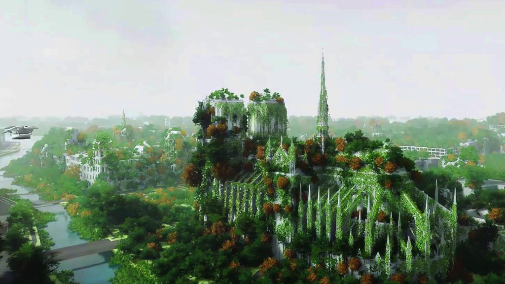 Representación informática de la catedral de Notre Dame de París (Francia) ecologizada por completo. Imagen The Why Factory.