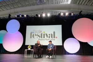 NEW YORK, NY - OCTOBER 16: Editor-in-chief at People en Espanol Armando Correa (L) and Singer Daddy Yankee speak on stage during the 5th Annual Festival PEOPLE En Espanol, Day 2 at the Jacob Javitz Center on October 16, 2016 in New York City. (Photo by D Dipasupil/Getty Images for PEOPLE En Espanol )