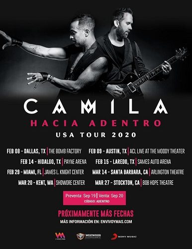 Conoce todas las fechas de la gira de CAMILA por Estados Unidos.