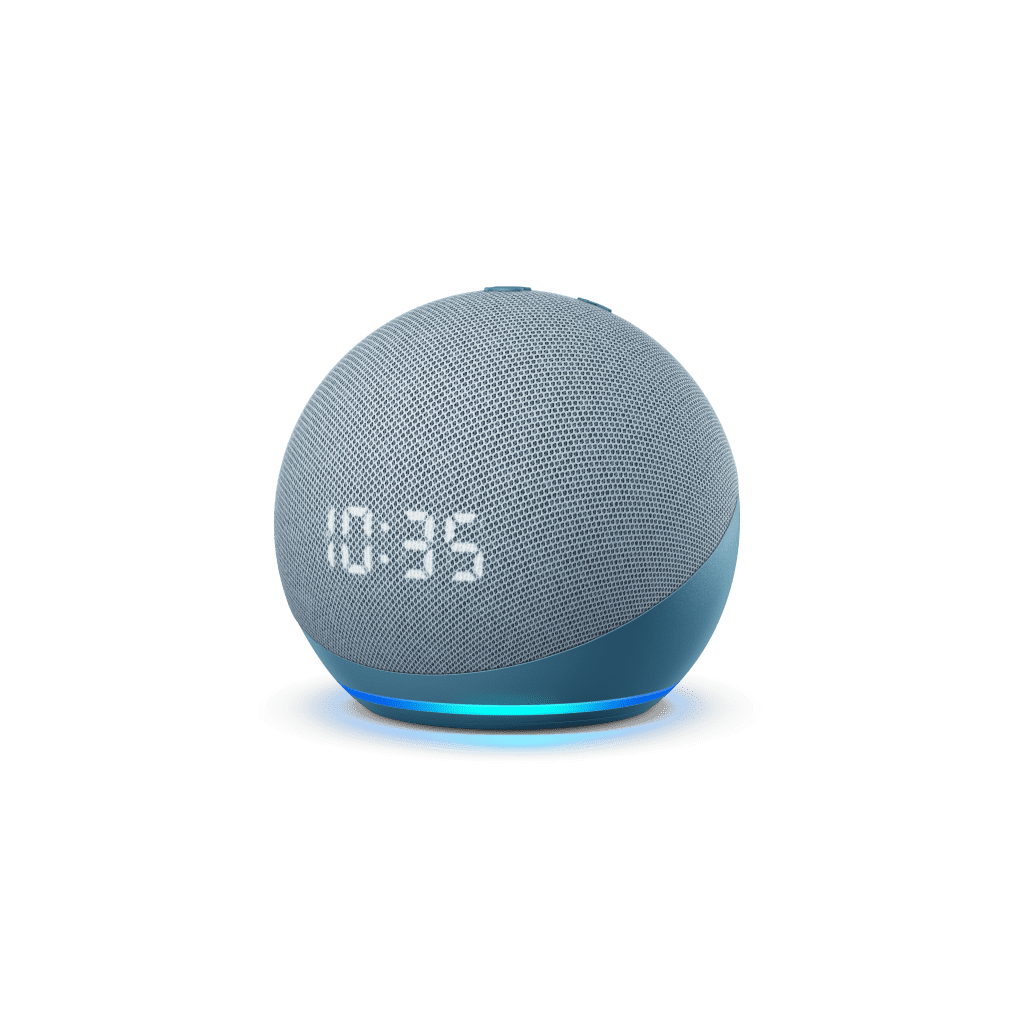 El Echo Dot con reloj es el reloj más vendido en Amazon.com y ahora es incluso mejor. Además de todas las nuevas funciones del Echo Dot, una sencilla pantalla LED te permite ver con facilidad la hora, la temperatura exterior, temporizadores y alarmas. El Echo Dot con reloj está disponible en los colores blanco glaciar y azul medianoche.